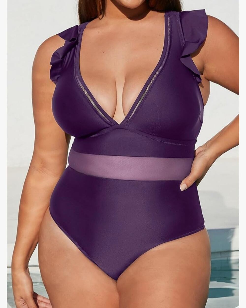 ◇106 MSRP $40 NWT CUPSHE PURPLE MESH FLOUNCE SLEEVE ONE PIECE ♡SIZE 3XL♡